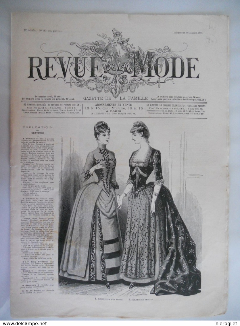 REVUE De La MODE Gazette De La Famille Paris16 Janvier 1887 Gravure - Tijdschriften - Voor 1900