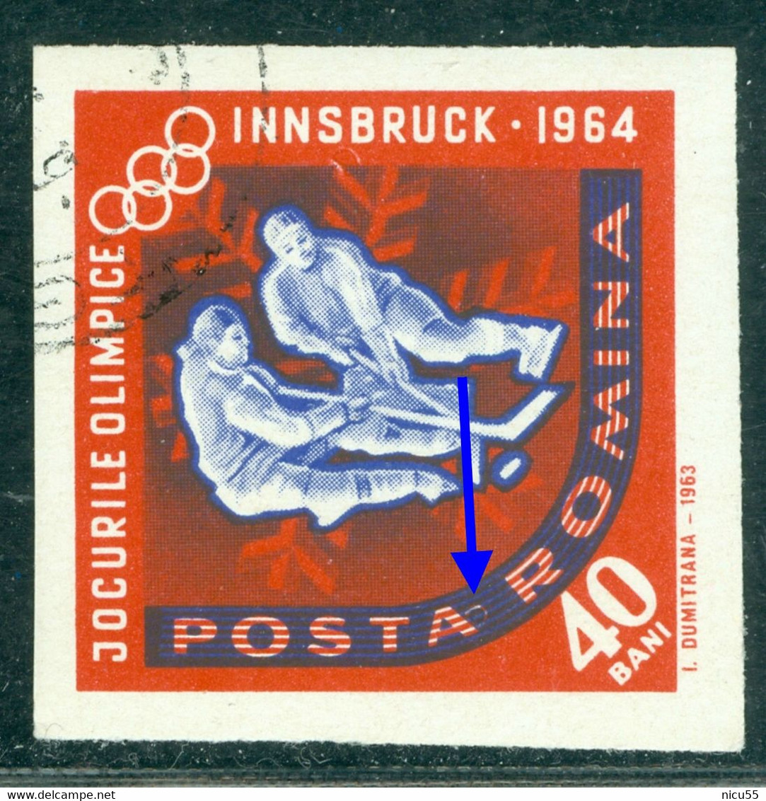 1963 Ice Hockey,Innsbruck Winter Olympics,Romania,Mi.2205,"Sun Eclipse" Error,VFU/2 - Abarten Und Kuriositäten
