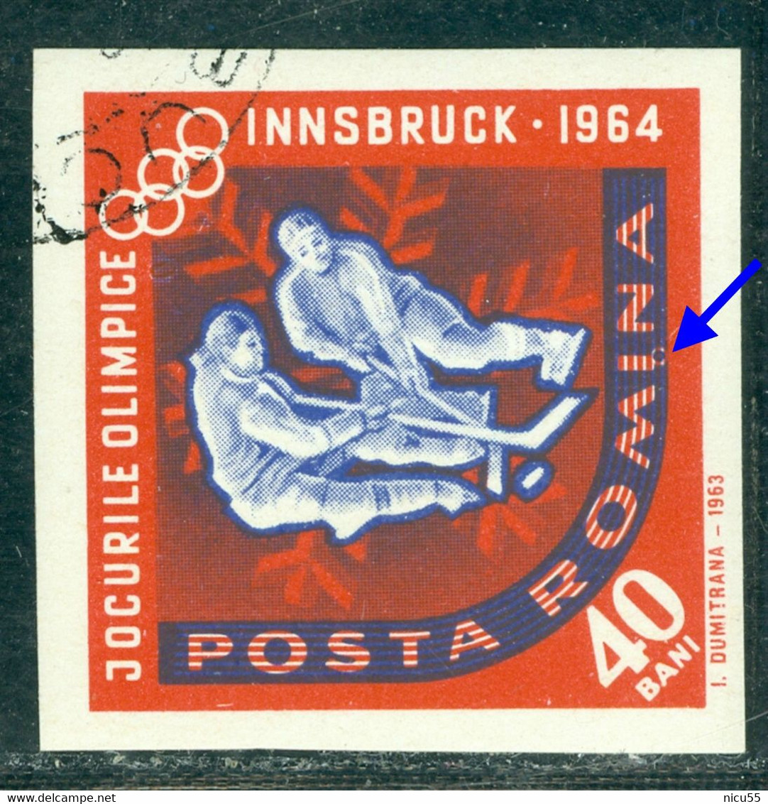 1963 Ice Hockey,Innsbruck Winter Olympics,Romania,Mi.2205,"Sun Eclipse" Error,VFU/3 - Plaatfouten En Curiosa