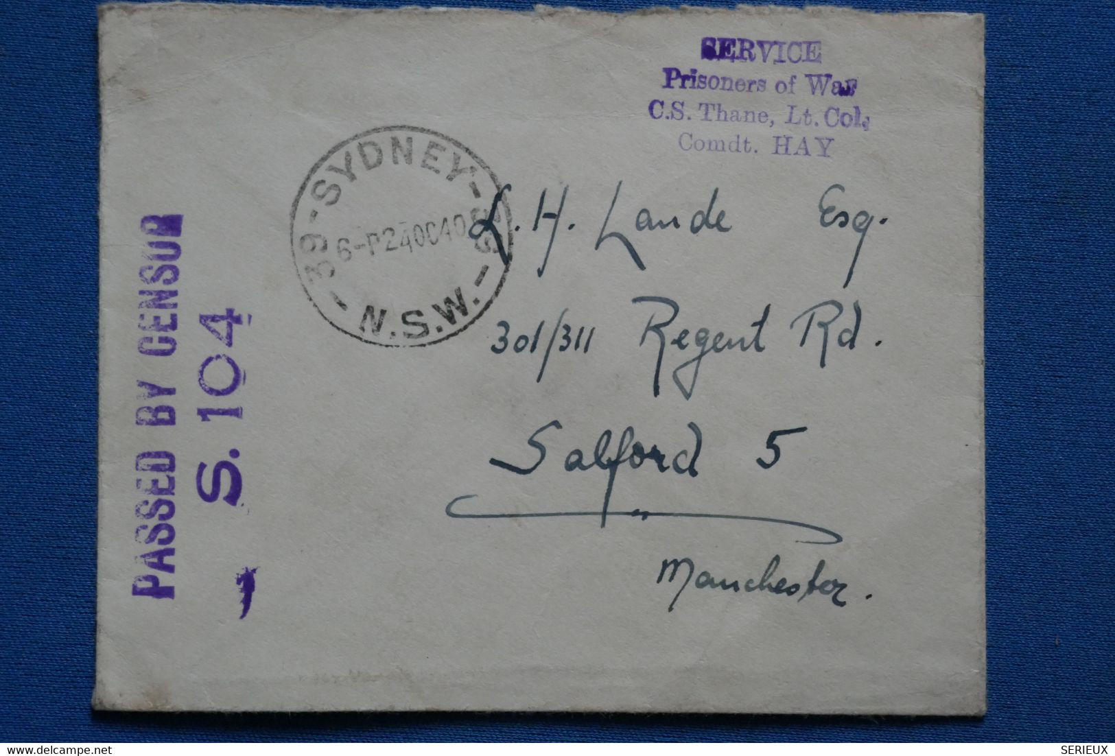 AN14 AUSTRALIA  BELLE LETTRE RARE  FM CENSUREE 1940 SYDNEY  POUR SALFORD U.K  +AFFRANCH.INTERESSANT - Postmark Collection