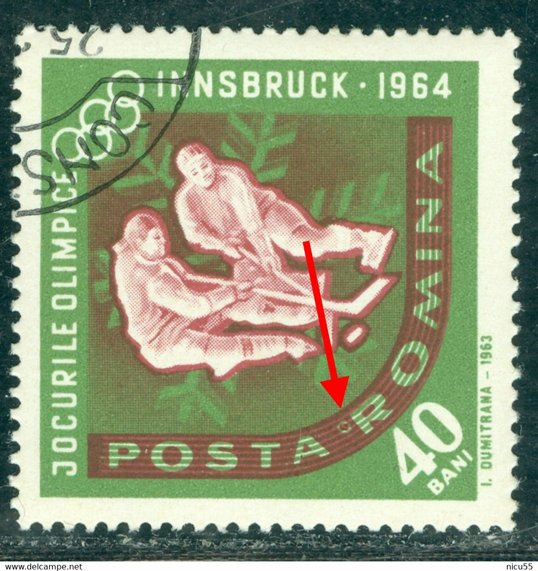 1963 Ice Hockey,Innsbruck Winter Olympics,Romania,Mi.2197,"Sun Eclipse" Error/variety,VFU/1 - Abarten Und Kuriositäten