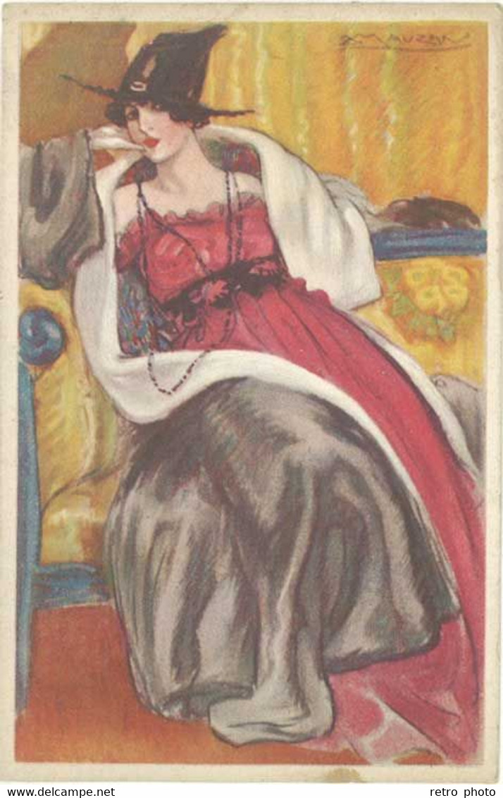 Cpa Signée Mauzan – Femme Au Manteau - Mauzan, L.A.