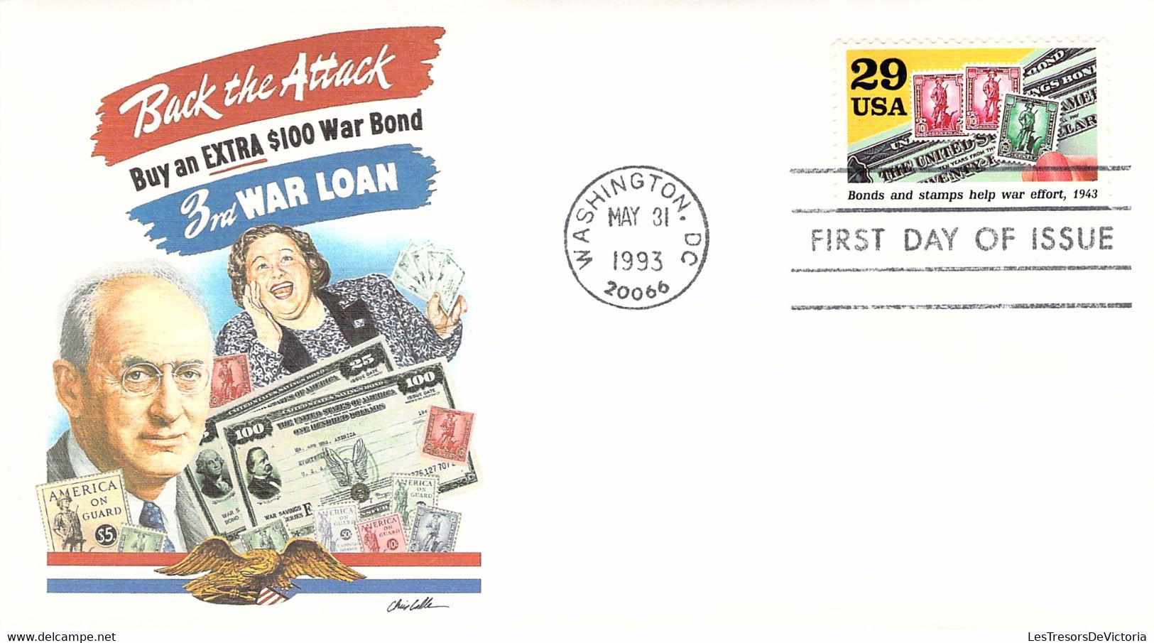 Lettre Premier Jour - First Day Fo Issue - Bonds And Stamps Help War Effort 1943 - Washington 1993 - Militares