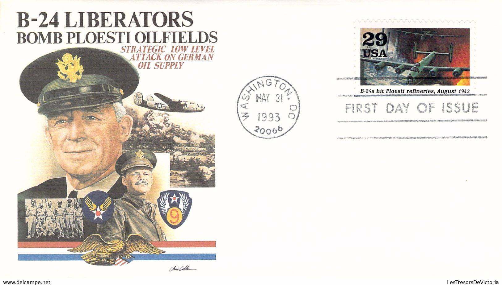 Lettre Premier Jour - First Day Fo Issue - Bomb Ploesti Oilfields - Refineries - 1943 - Washington 1993 - Militares