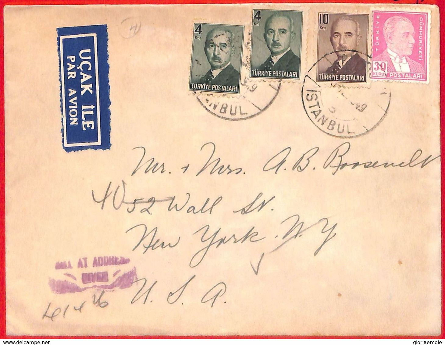 Aa2097 - TURKEY - POSTAL HISTORY - AIRMAIL COVER To USA - 1949 - Lettres & Documents