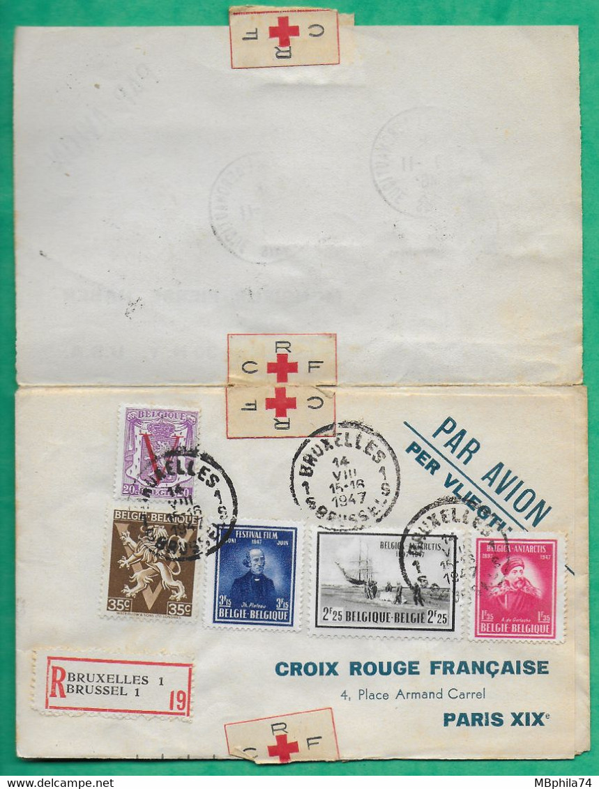 LETTRE PAR AVION TOUR DU MONDE CROIX ROUGE RECOMMANDE BROOKLYN ETATS UNIS USA BELGIQUE BELGIUM PARIS 1946 COVER FRANCE - Croix Rouge