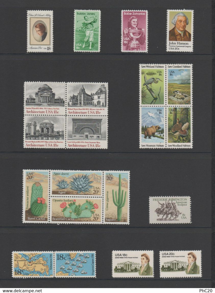 ÉTATS-UNIS - Année Complète 1981 (hors Série Courante Petit Format) - 41 Timbres ** - Yvert 1305 à 1372 - Años Completos