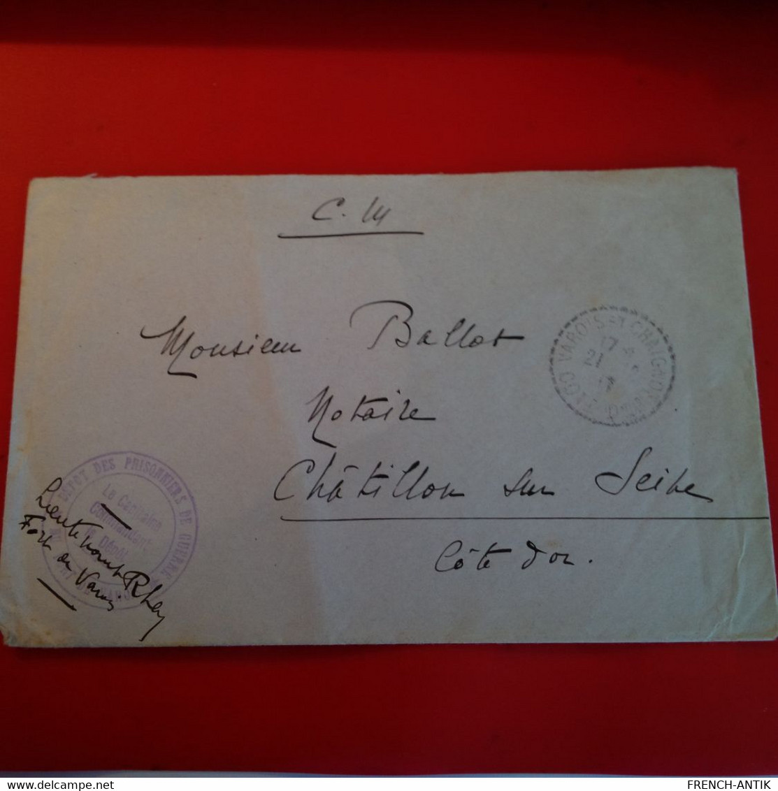 LETTRE MILITAIRE POUR CHATILLON SUR SEINE CACHET DEPOT DES PRISONNIERS DE GUERRE FORT DE VAROIS 1917 - Military Postage Stamps