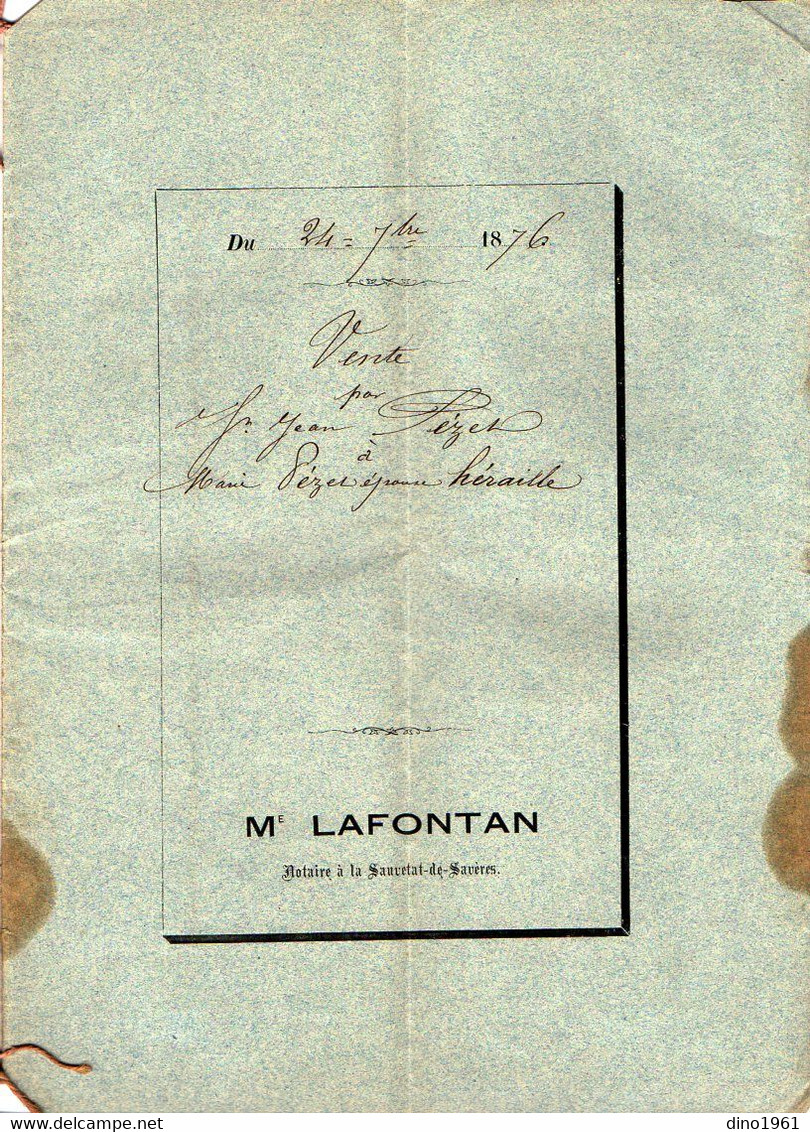 VP19.056 - SAUVETAT DE SAVERES - Acte De 1876 - Entre Mr J. PEZET & Mme PEZET épouse HERAILLE à SAINT CAPRAIS - Manuscrits