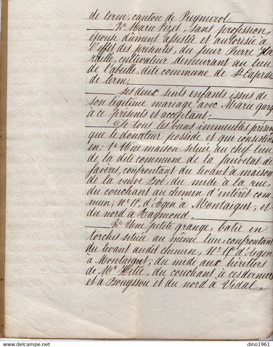 VP19.057 - SAUVETAT DE SAVERES - Acte De 1876 - Entre Mr J. PEZET & Mme PEZET épouse HERAILLE à SAINT CAPRAIS - Manuscrits