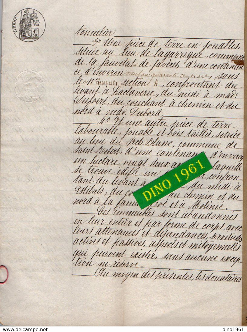 VP19.057 - SAUVETAT DE SAVERES - Acte De 1876 - Entre Mr J. PEZET & Mme PEZET épouse HERAILLE à SAINT CAPRAIS - Manuscrits