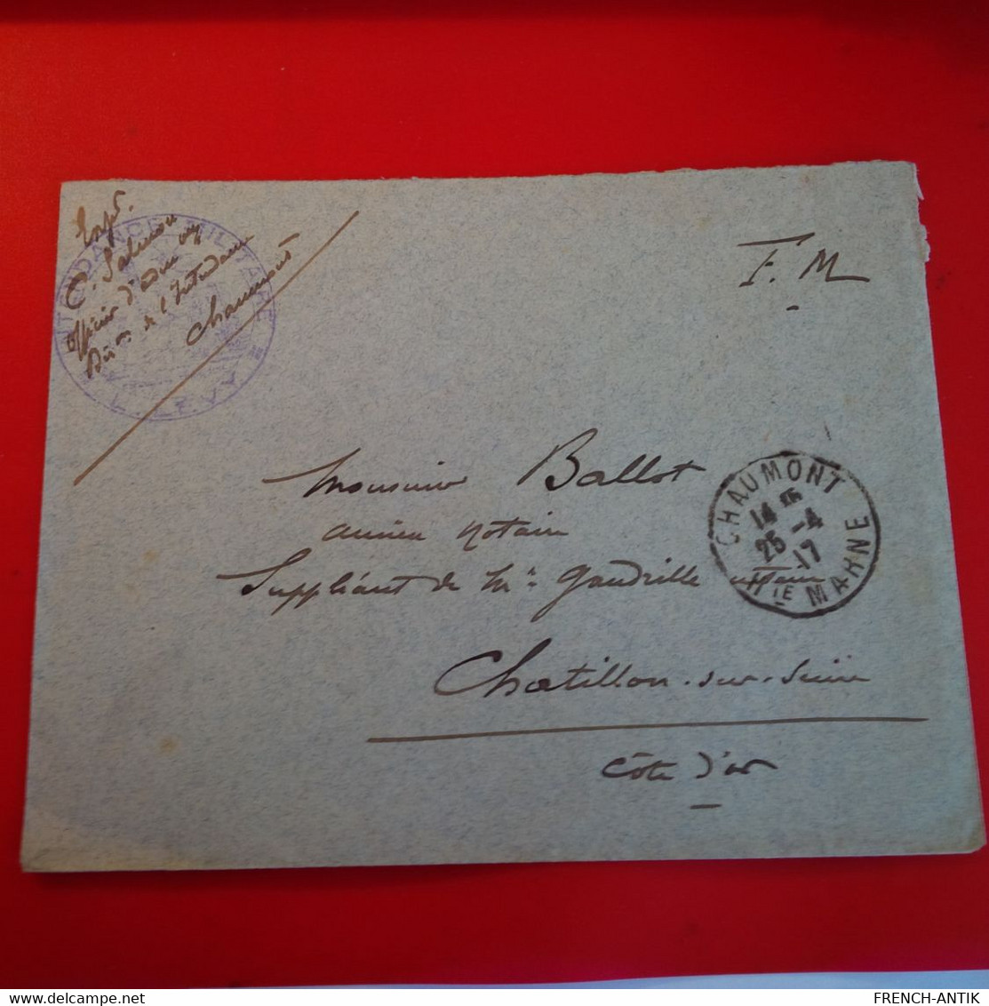 LETTRE MILITAIRE CACHET INTENCE MILITAIRE L.LEVY POUR CHATILLON SUR SEINE 1917 - Military Postage Stamps