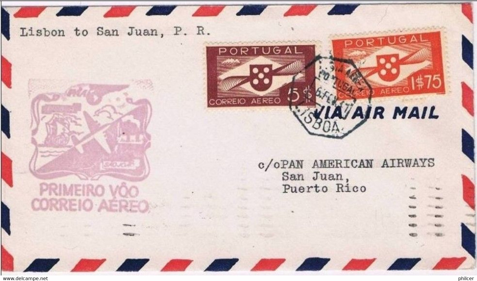 Portugal, Aéreo, 1941, Lisboa-San Juan (Puerto Rico) - Gebraucht