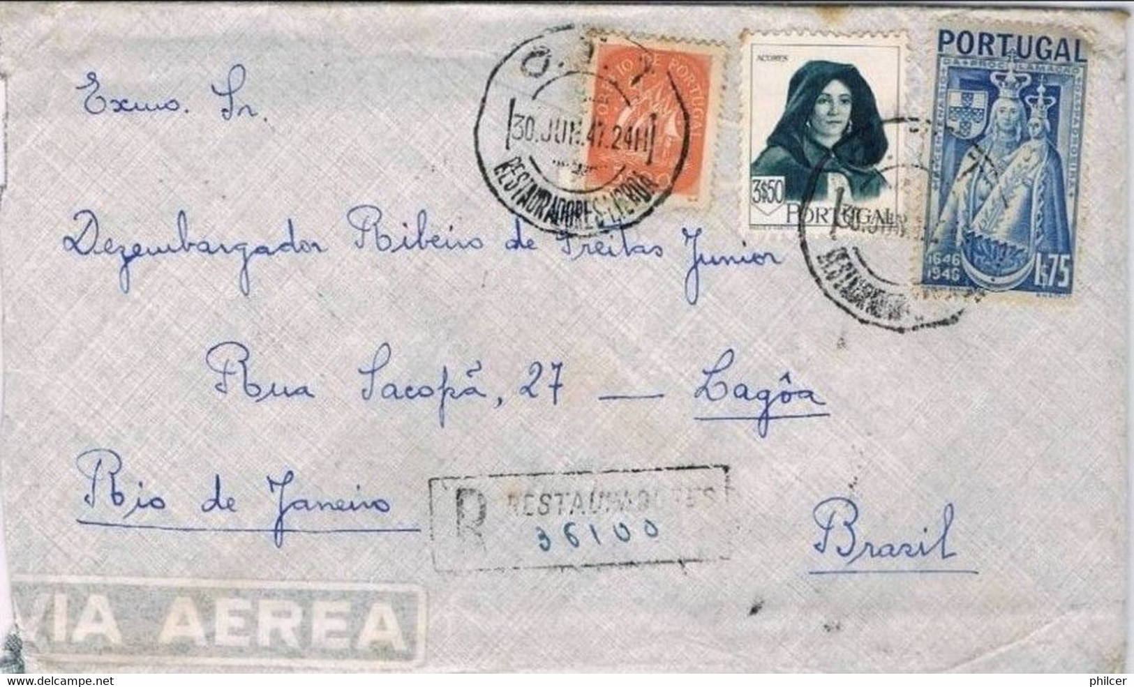 Portugal, 1947, Correio Aéreo Lisboa-Rio De Janeiro - Gebraucht