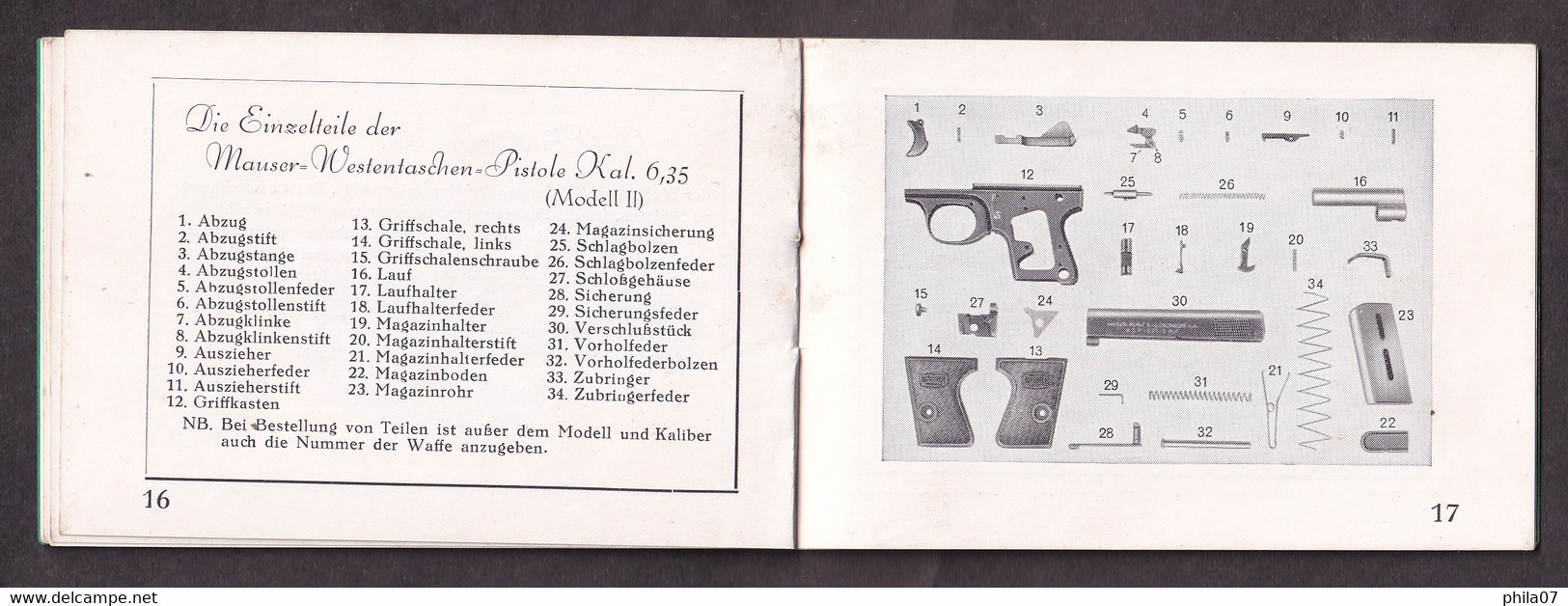 Mauser Westentaschen=pistolen, Modell WTP II. Kal. 6.35 Mm, Mauser Werke A.-G. Oberndorf A.N. - Sonstige & Ohne Zuordnung