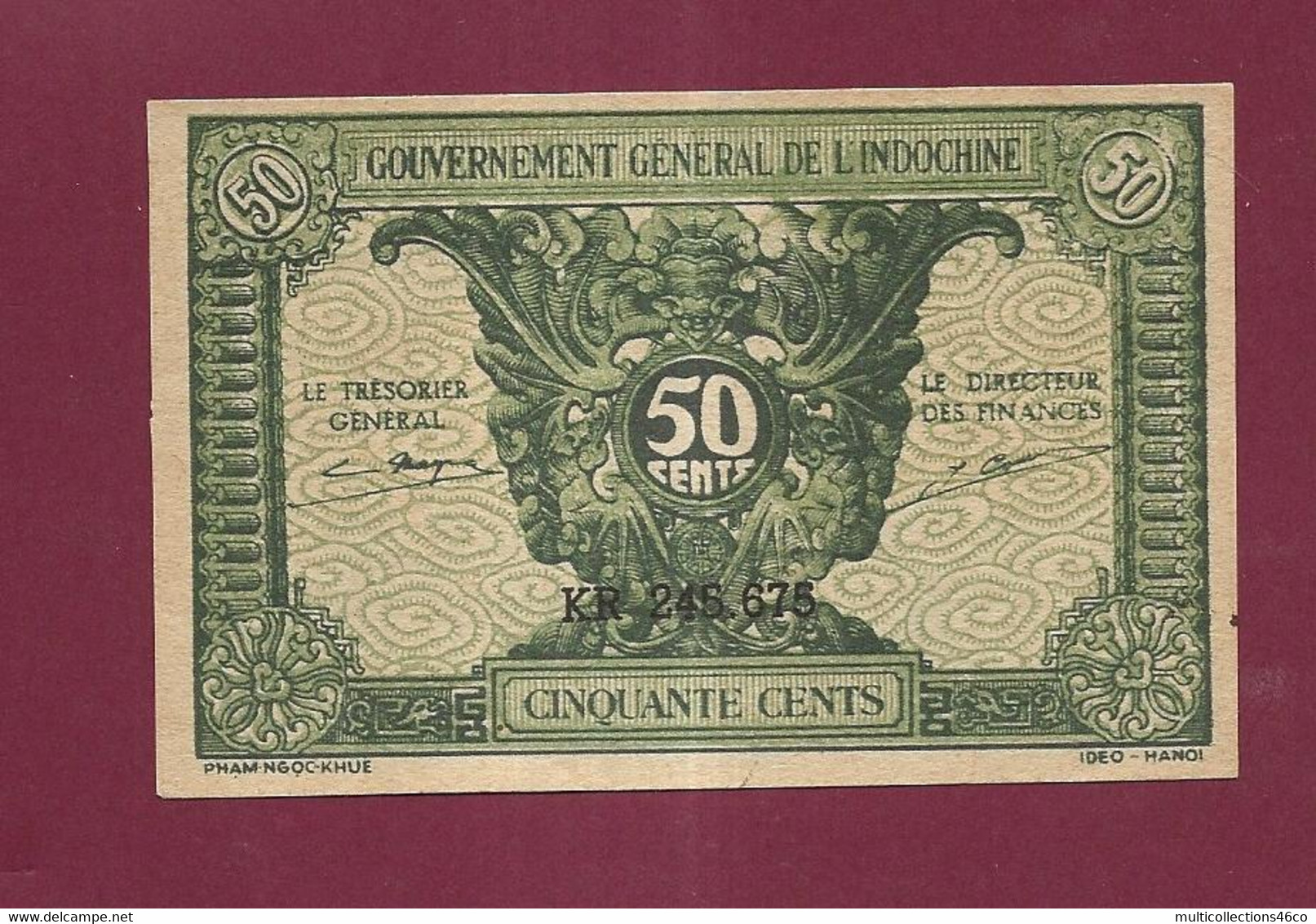 150122 - Billet De Nécessite  - Gouvernement General De L'indochine 50 Cinquante Cents  Hanoi Vert NEUF - Indochina