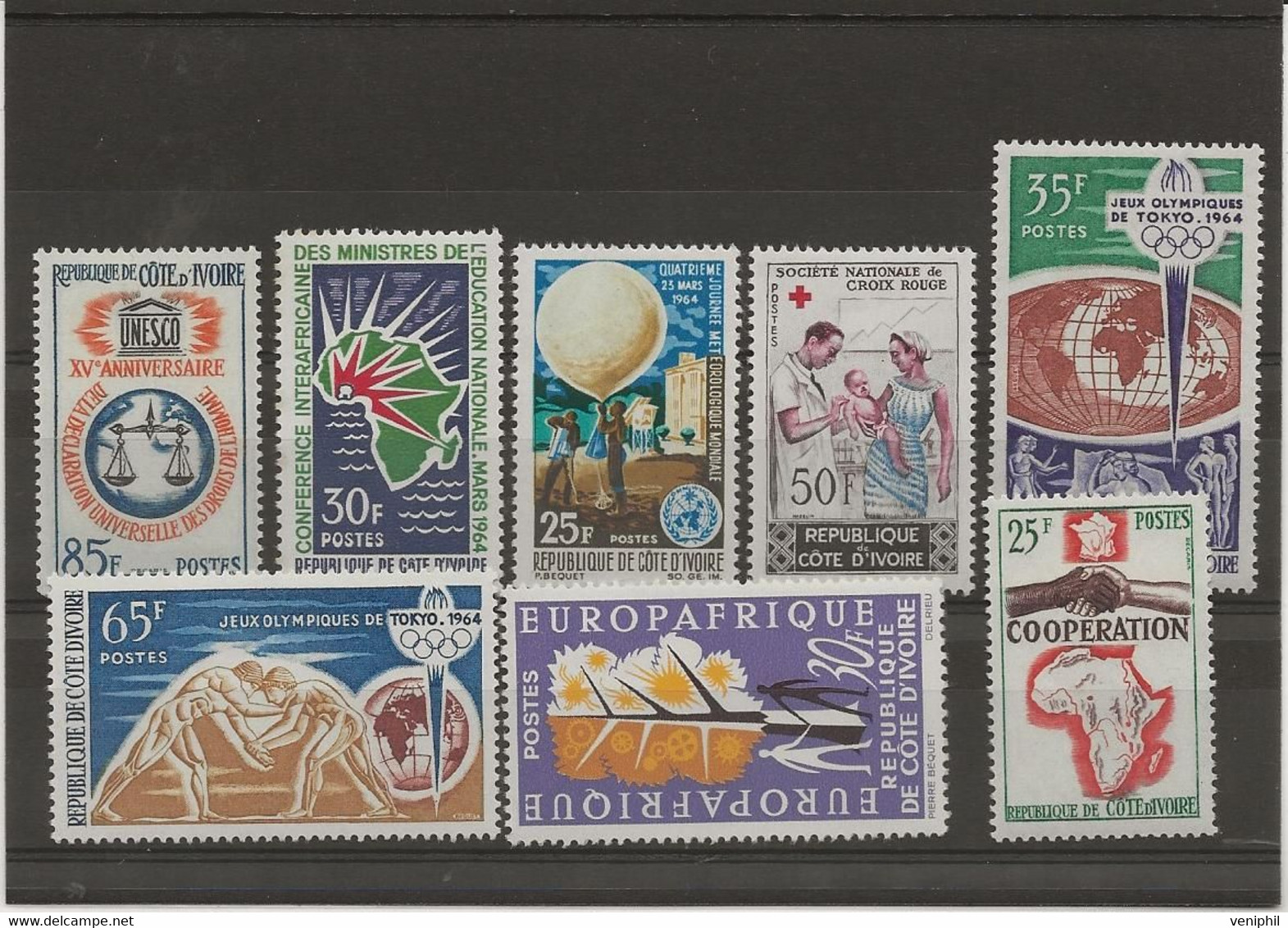 COTE D'IVOIRE N° 221 A 228 - NEUF INFIME CHARNIERE - ANNEE 1963-64 - Ivory Coast (1960-...)