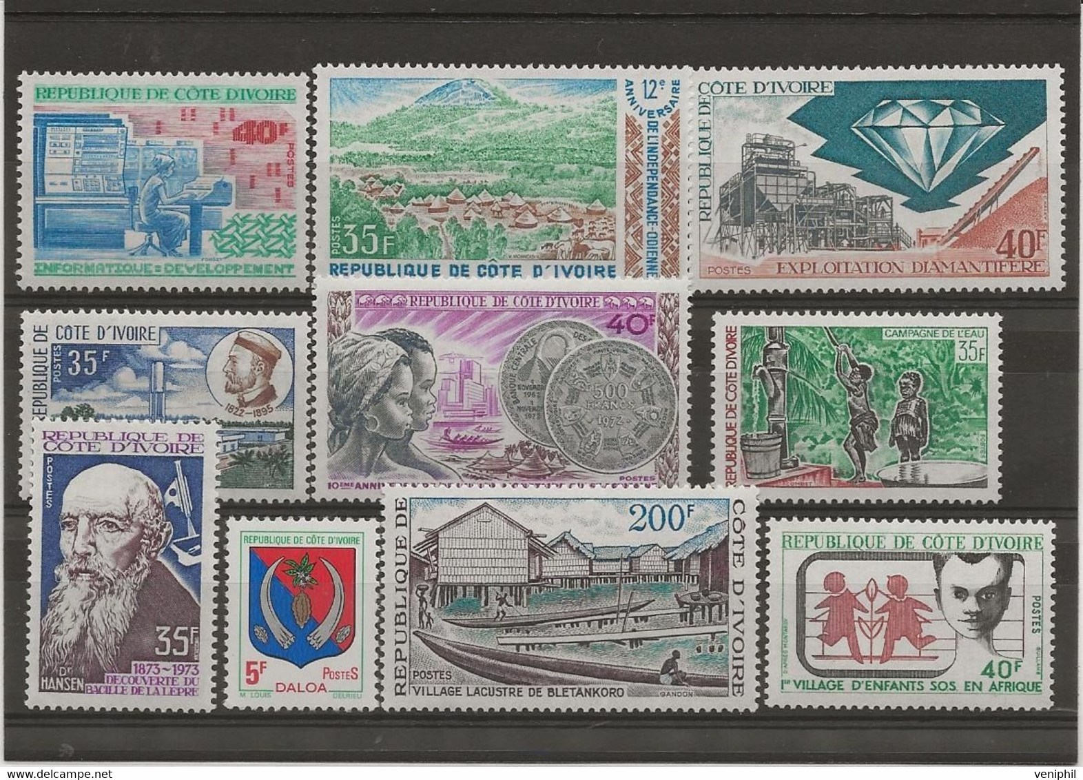 COTE D'IVOIRE N° 340 A 349- NEUF INFIME CHARNIERE - ANNEE 1972 A 1973 - Côte D'Ivoire (1960-...)