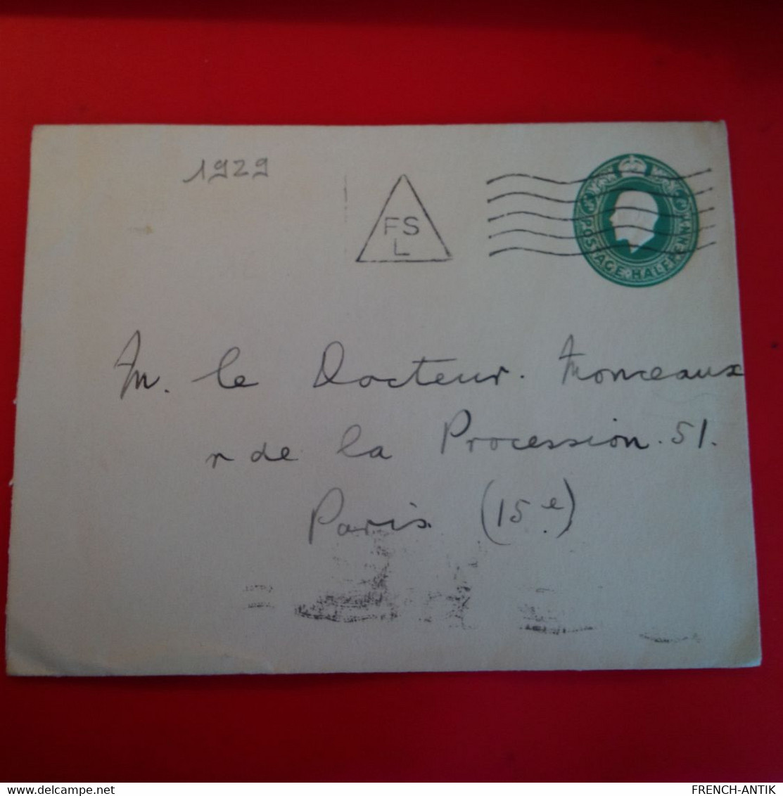 ENTIER LONDON POUR PARIS 1929 CACHET TRIANGLE FSL - Stamped Stationery, Airletters & Aerogrammes