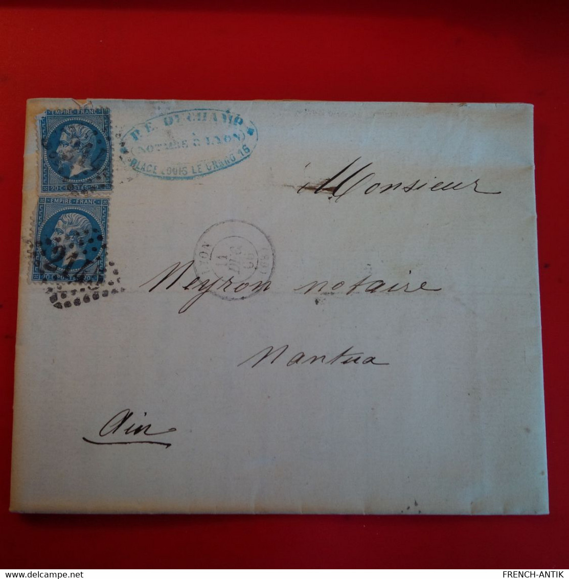 LETTRE LYON POUR NANTUA 1866 AVEC PAIRE DE TIMBRE - 1863-1870 Napoleone III Con Gli Allori