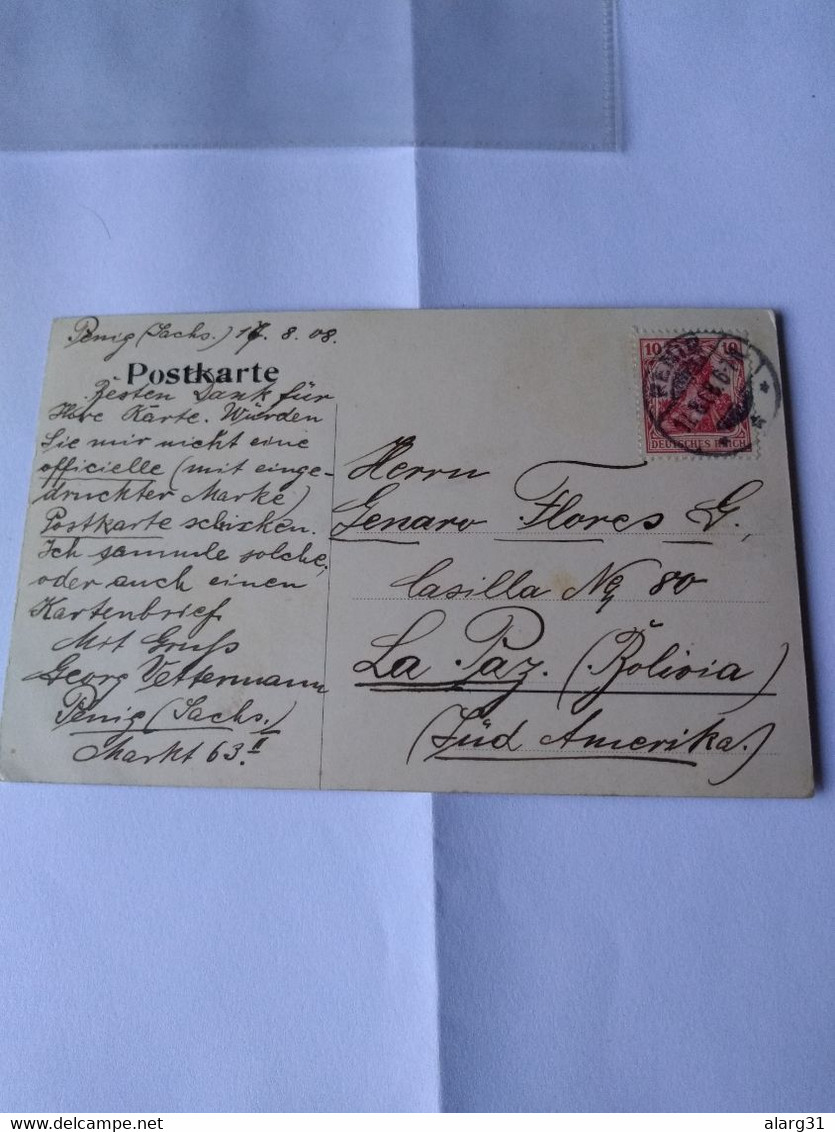 Posted From Penig To Bolivia 1908.schloss Trebsen.castle.better  E7 1 Or 2 Cards Conmems For Post - Penig