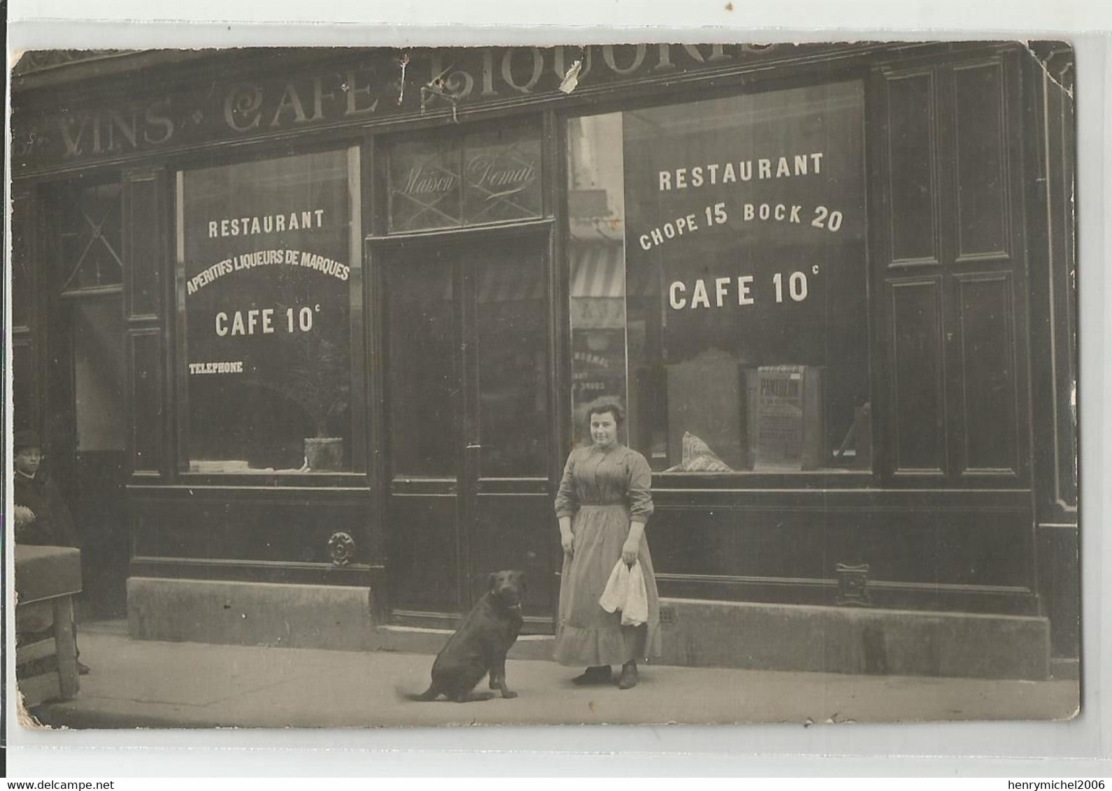 Paris 1912 Devanture Café Restaurant Maison Demai La Femme Cuisinière Et Chien - Negozi