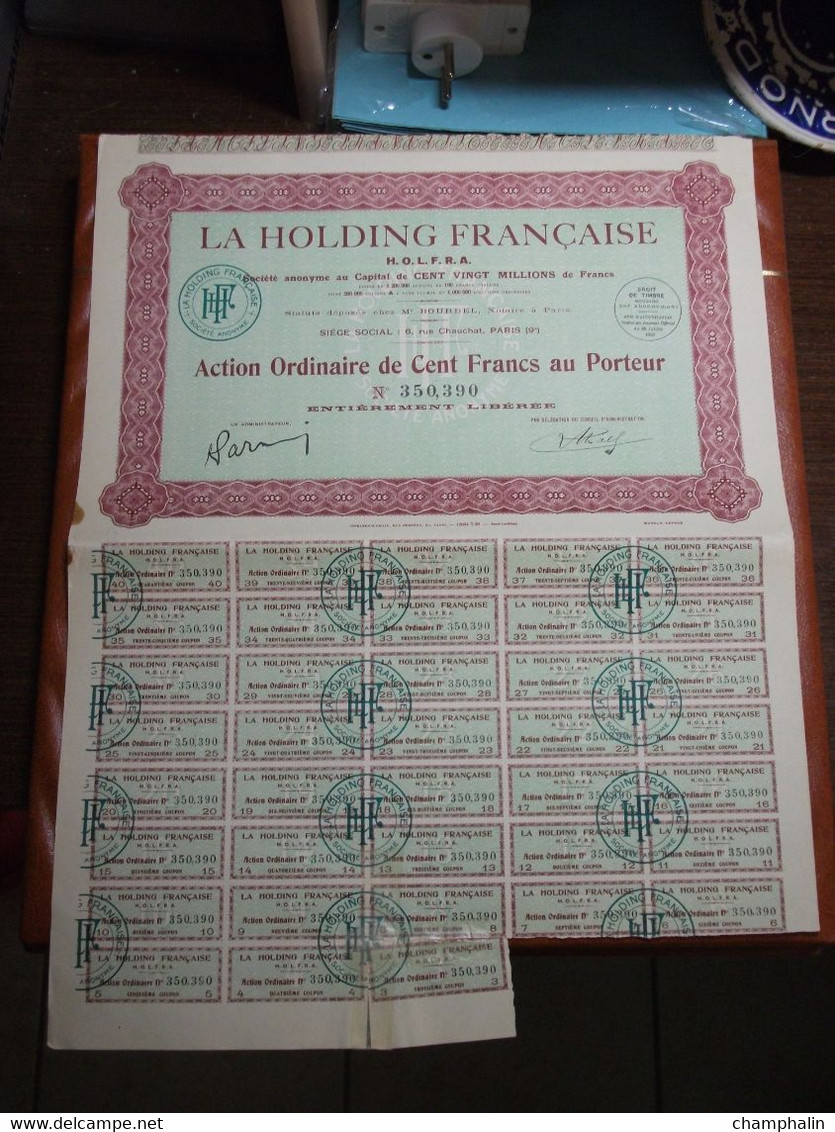 Actions - La Holding Française H.O.L.F.R.A. à Paris (75) - 28 Juillet 1928 - Action Au Porteur - G - I