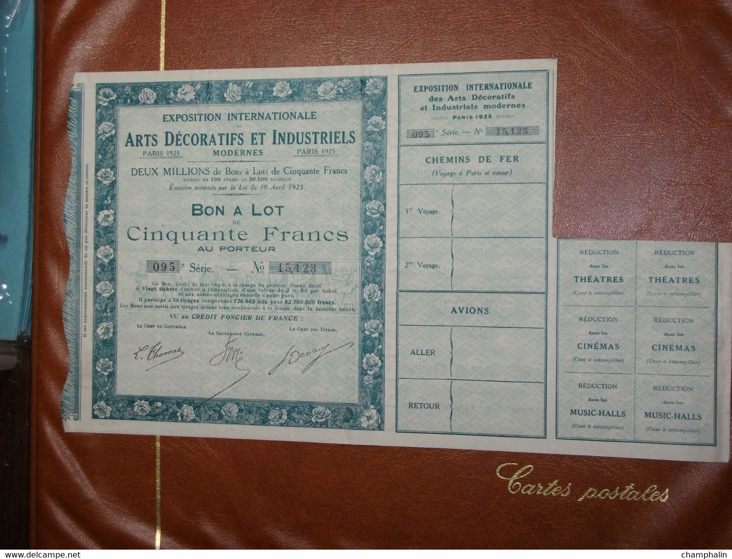 Actions - Exposition Internationale Arts Décoratifs & Industriels à Paris (75) - 10 Avril 1923 - Bon à Lot Au Porteur - D - F