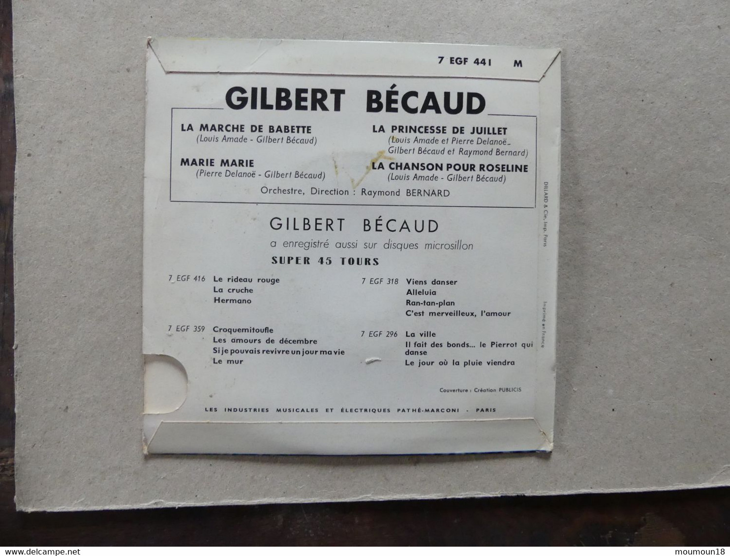 Gilbert Bécaud La Marche De Babette 7EGF441 - 45 T - Maxi-Single