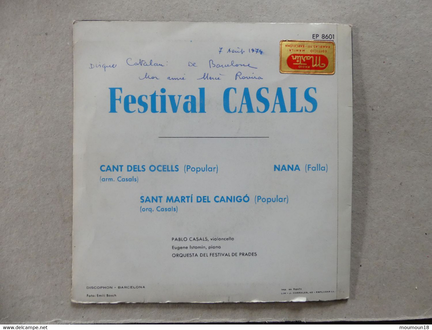 Festival Casals El Cant Dels Ocells Nana EP8601 CBS - 45 T - Maxi-Single
