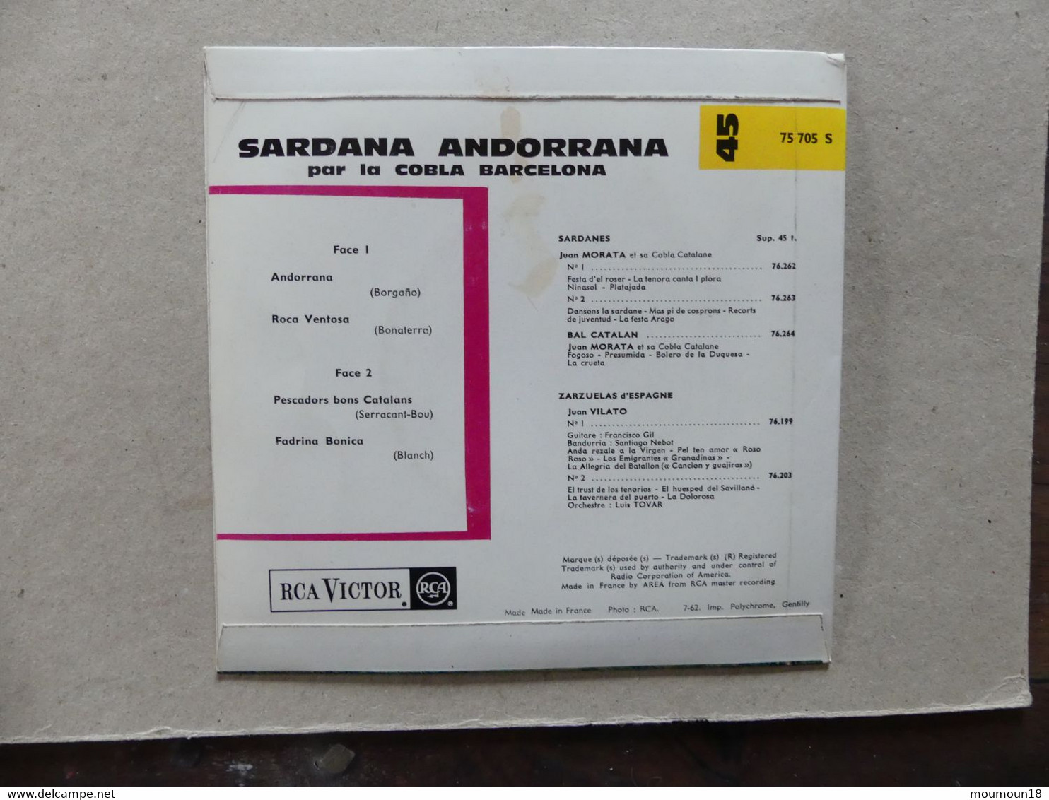 Sardana Andorrana Cobla Barcelona 75705S RCA Victor - 45 T - Maxi-Single