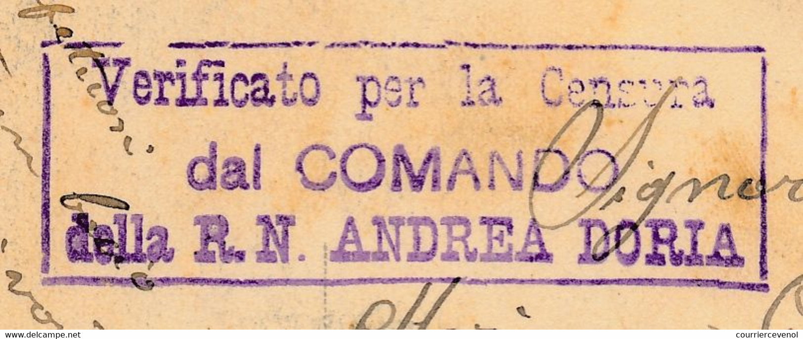 Carte Post. En Franchise - Cachet "... Andrea Doria" + Censure "Verificato Per La Censura Dal Comando Della R.N. Andrea - Poste Militaire (PM)