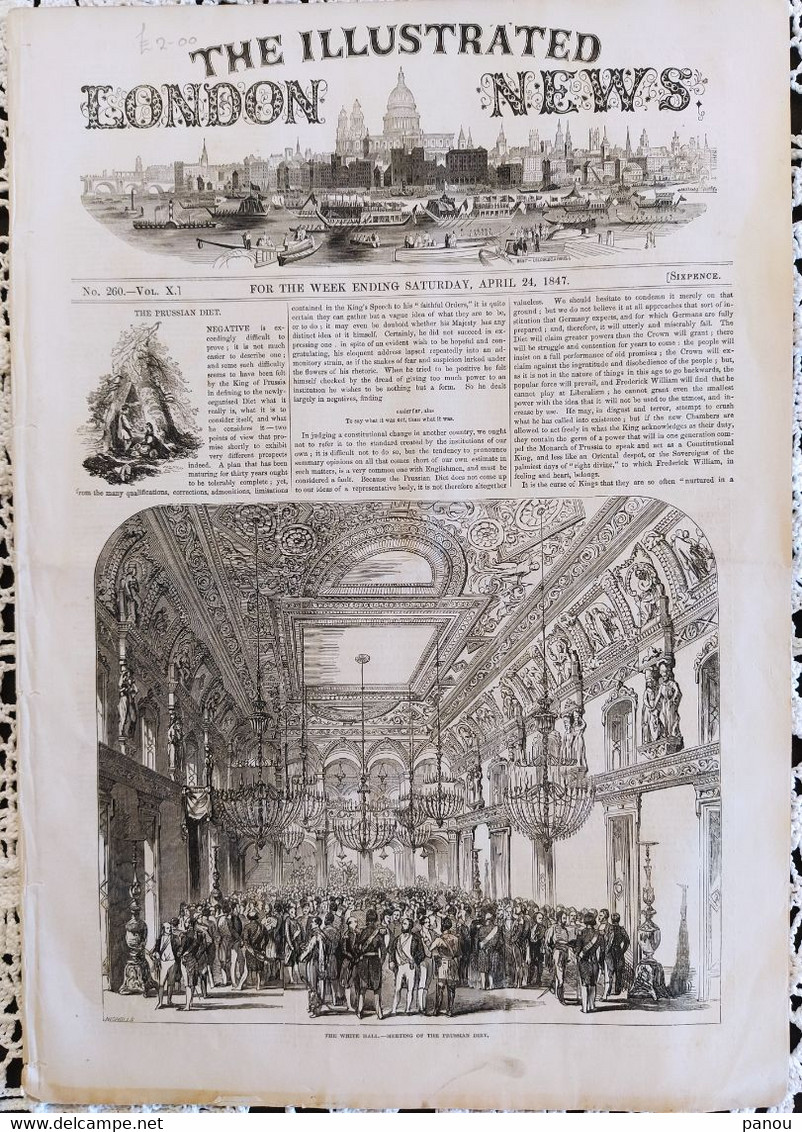 THE ILLUSTRATED LONDON NEWS 260. APRIL 24, 1847. PRUSSIAN DIET. HOUSE OF LORDS. PAINTERS WATER COLORS - Andere & Zonder Classificatie