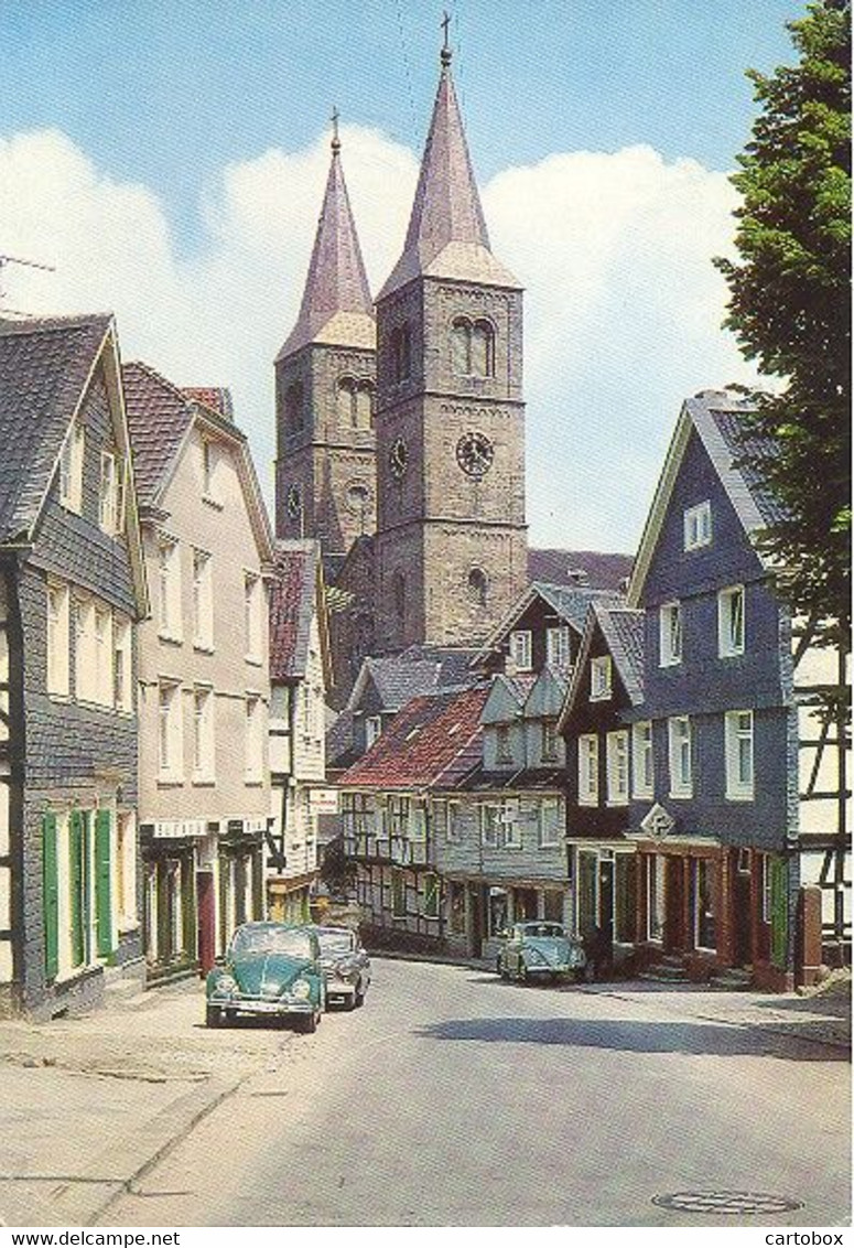 Schwelm I. W., Christuskirche  (met Klassieke Auto's : 2 X Volkswagen VW Kever) - Schwelm