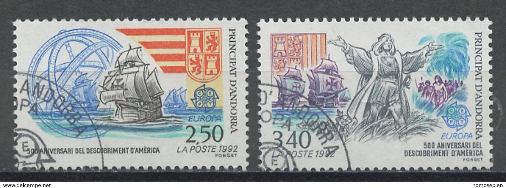 Andorre Français - Andorra 1992 Y&T N°416 à 417 - Michel N°437 à 438 (o) - EUROPA - Used Stamps