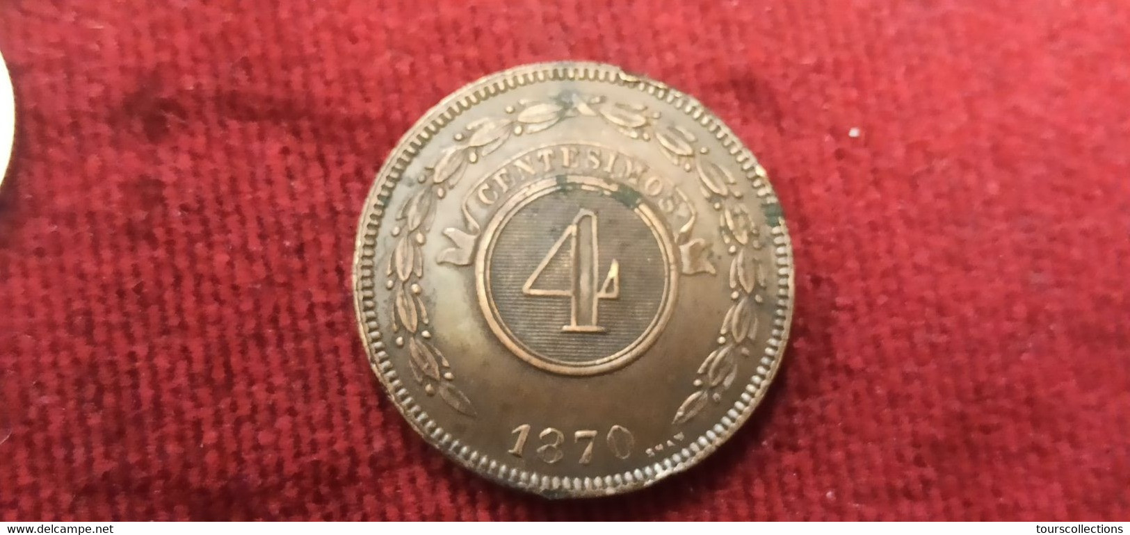 PARAGUAY - Monnaie 1870 De 4 Centesimos 35 Mm 19,74 Gr En Cuivre Frappé Au Royaume-Uni Noeud Entre Les Rameaux à L'avers - Paraguay