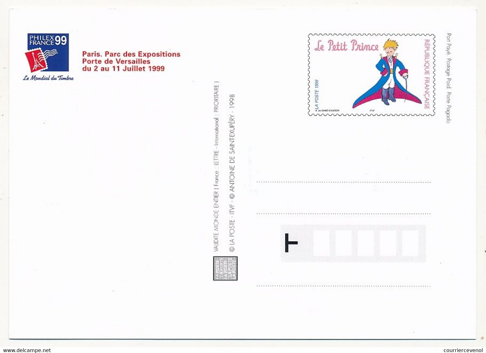 Série De 5 CP - Entiers Postaux Formant Cartes Maximum - LE PETIT PRINCE - Philexfrance 1999 - Paris 12/9/1998 - Listos A Ser Enviados: Otros (1995-...)