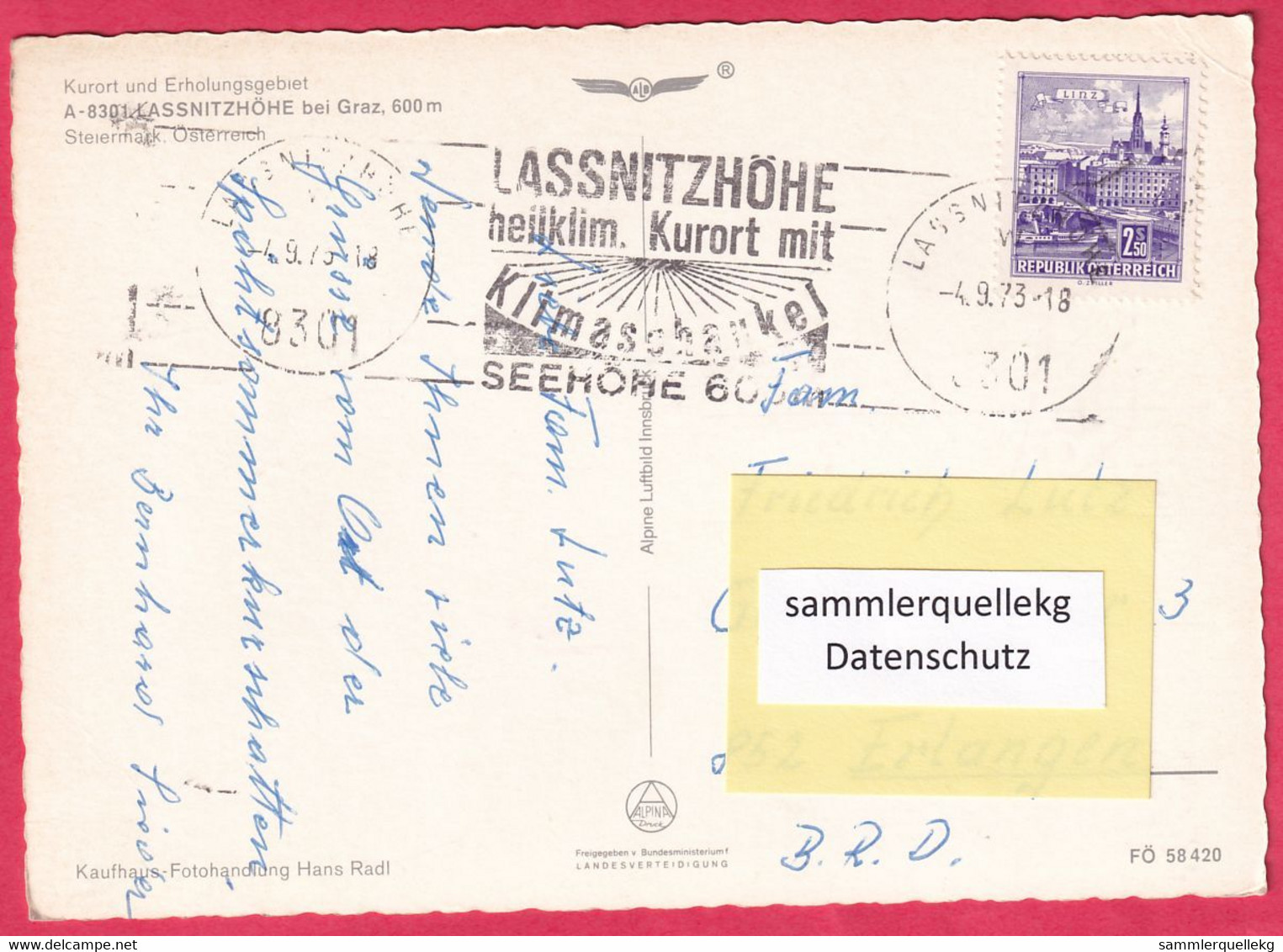 AK: Lassnitzhöhe Bei Graz, Gelaufen 4. 9. 1973 (Nr.5135) - Lassnitzhöne