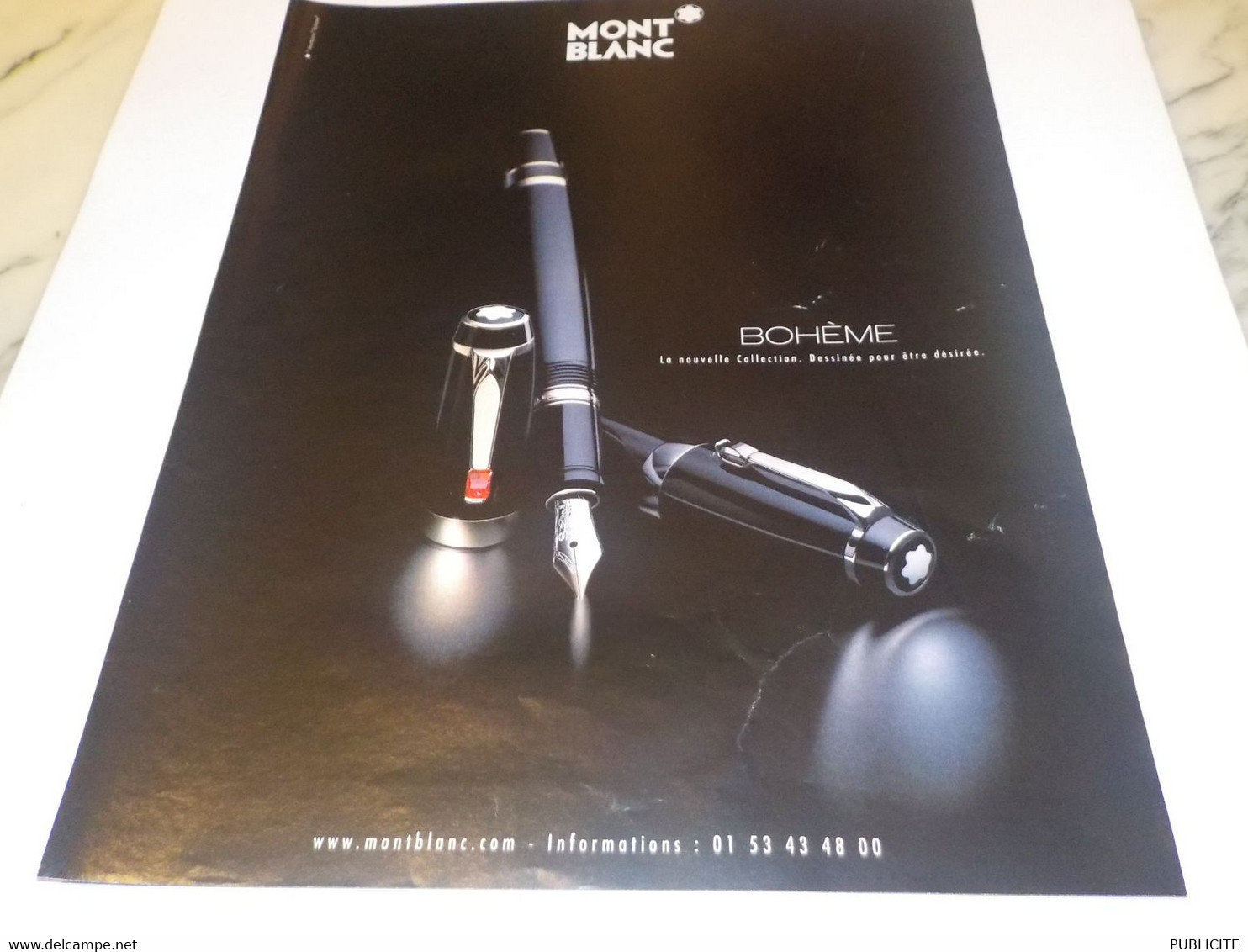 PUBLICITE  STYLO PLUME BOHEME DE MONT BLANC 2000 - Autres & Non Classés