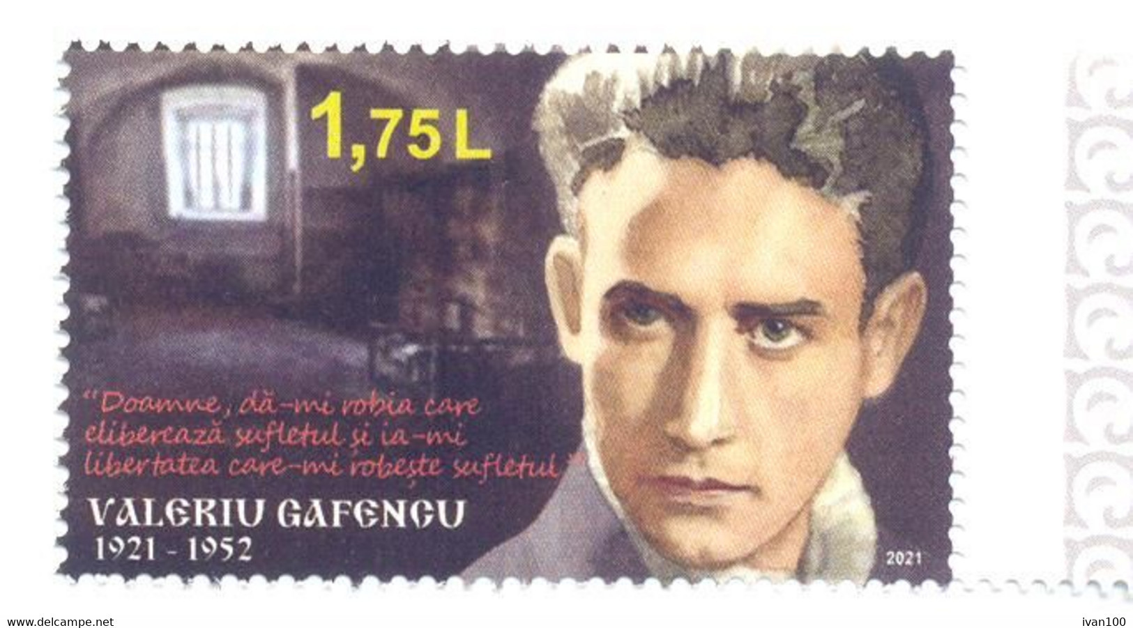 2021. Moldova, Birth Centenary Of V. Gafencu, ERROR, Type I, Stamp With Missing Text "MOLDOVA", 1v, Mint/** - Moldova