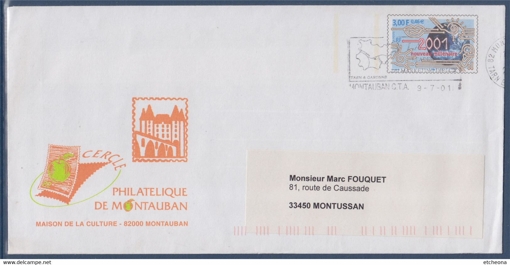 Nouveau Millénaire Enveloppe Entier Timbre 3357 De 2000 Cercle Philatélique De Montauban, 9.07.01 - PAP: Private Aufdrucke