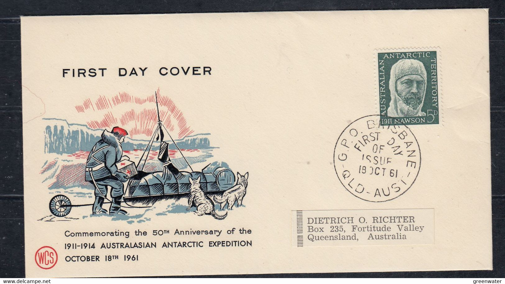 AAT 1961 Mawson 1v FDC Ca Brisbane  18 Oct 1961 (57444) - FDC