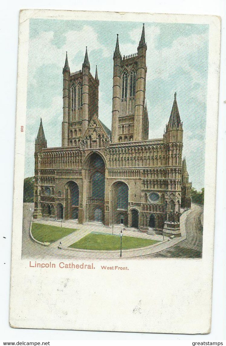 Lincolnshire Postcard  Lincoln Cathedral Posted With Bloxwich  Squared Circle Pmk - Lincoln