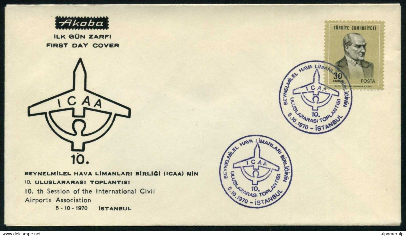 Turkey 1970 ICAA, Int. Civil Airports Association, Aviation, Aero | Special Cover, 10 Th Session, Oct. 5 - Lettres & Documents