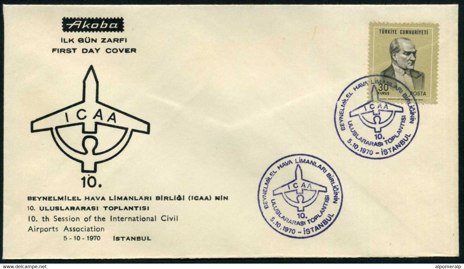 Turkey 1970 ICAA, Int. Civil Airports Association, Aviation, Aero | Special Cover, 10 Th Session, Oct. 5 - Briefe U. Dokumente