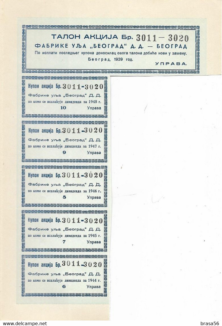 Yugoslavia 1939 Belgrade Oil Factory Share Certificates Rare Ja.2 - Agriculture