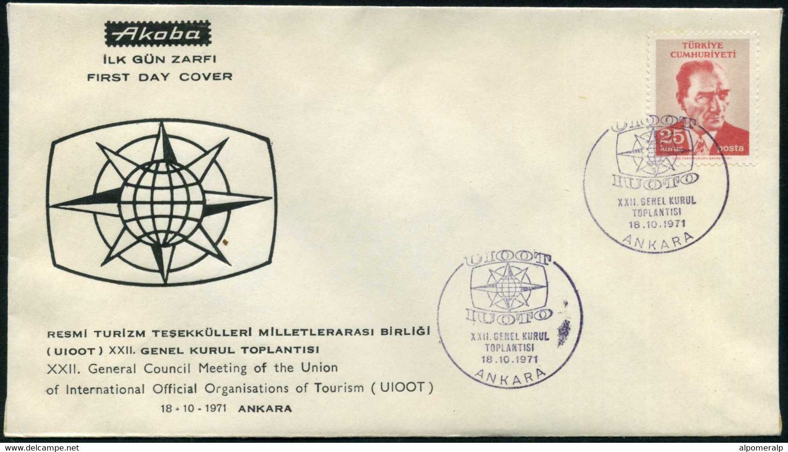 Türkiye 1971 UIOOT, Union Of Int. Official Organisations Of Tourism | Special Cover, Oct. 18 - Covers & Documents