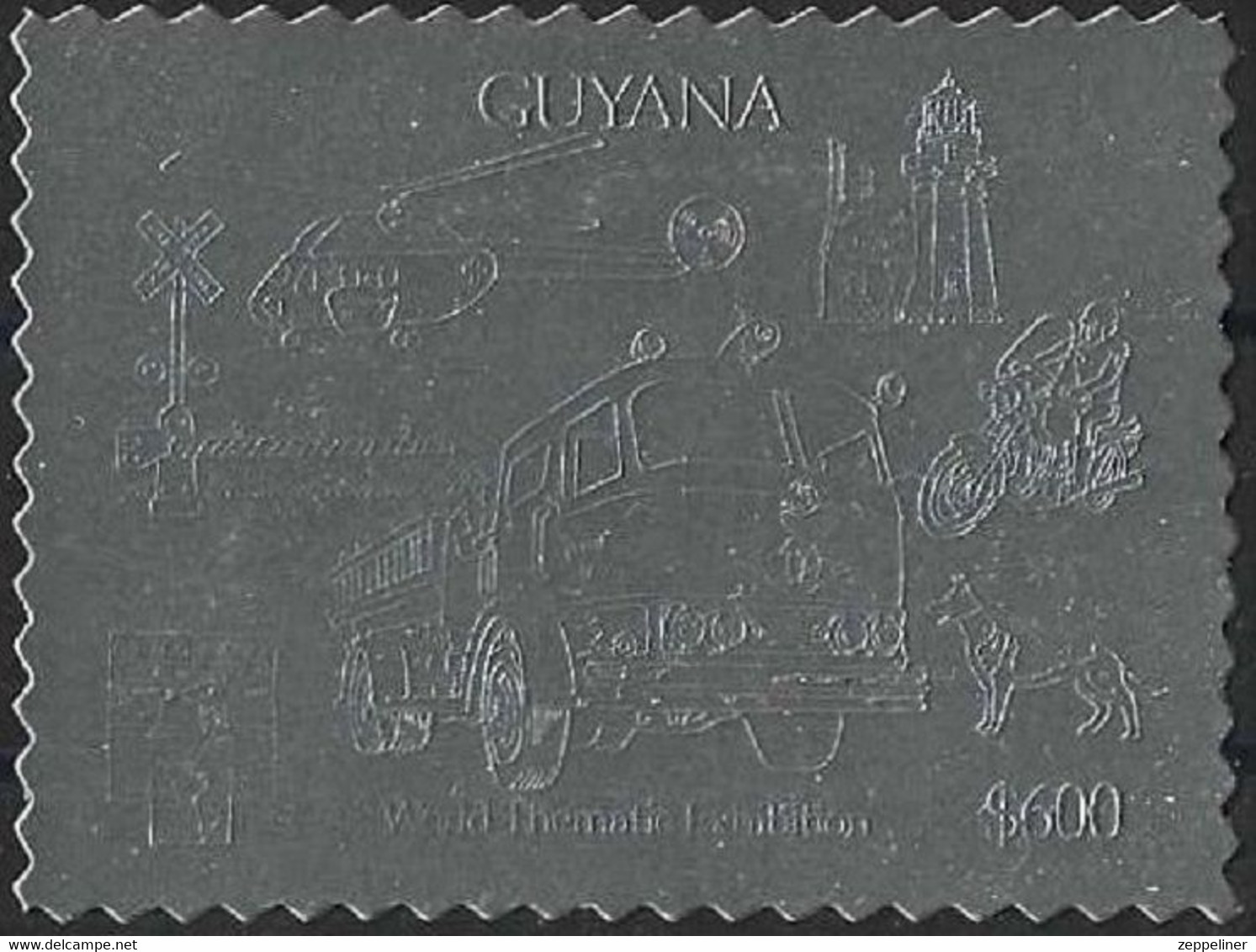 1992 "Guyana" Fire Truck, Helicopter, Motorbike, Dog, Silver Issue VF/MNH! LOOK! - Voitures