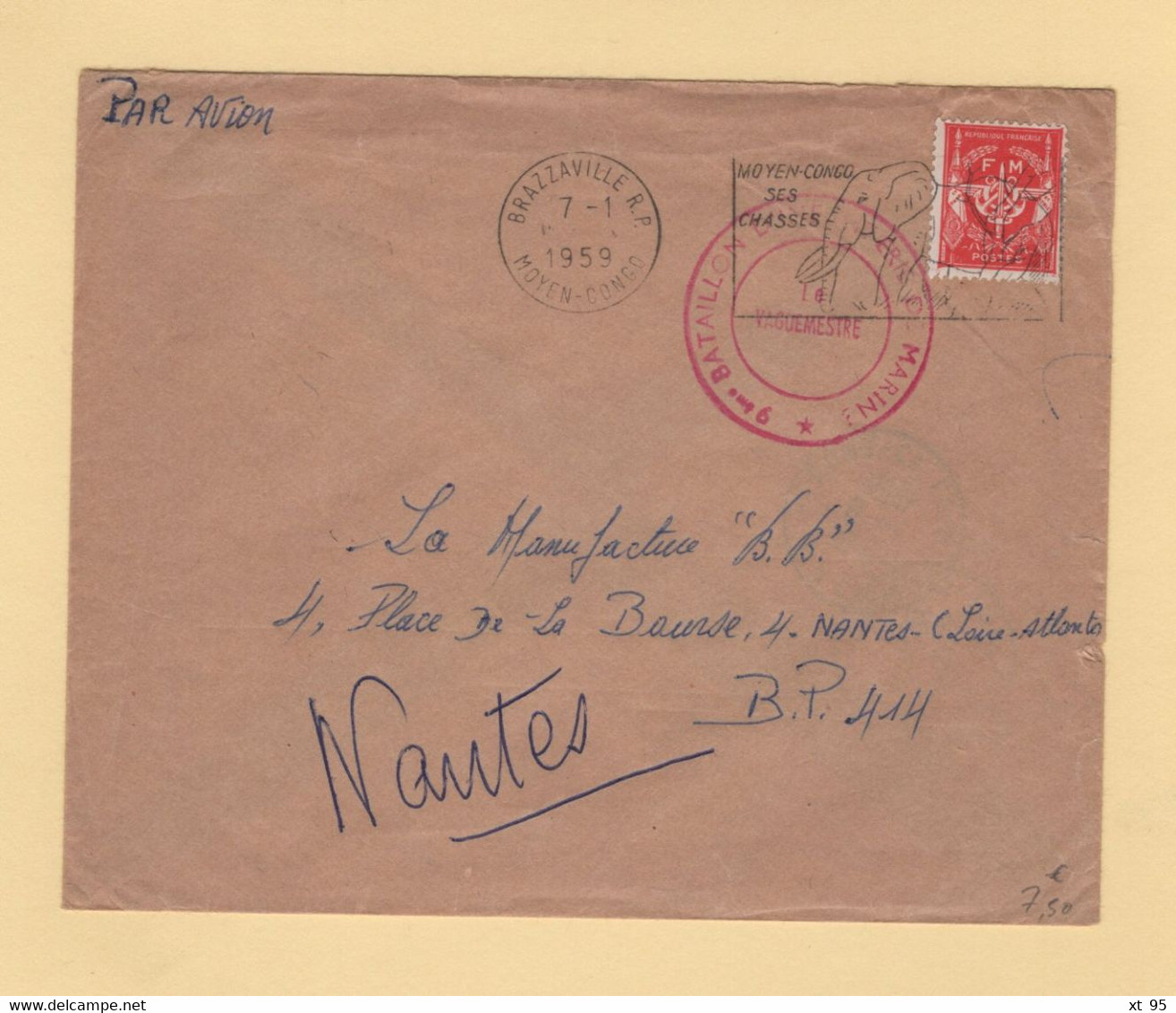 Timbre FM - Moyen Congo - Brazzaville - 1959 - Timbres De Franchise Militaire