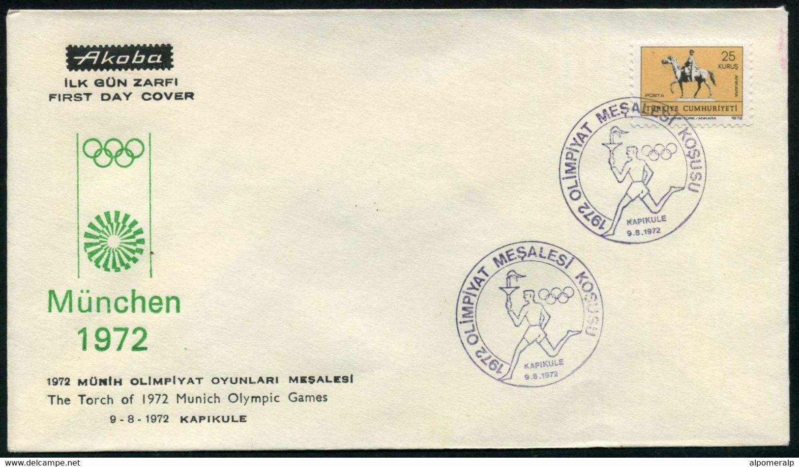 Turkey 1972 The Torch Of Munich Olympic Games, 3 Covers Set | Special Cover, Aug. 6-8-9 - Briefe U. Dokumente